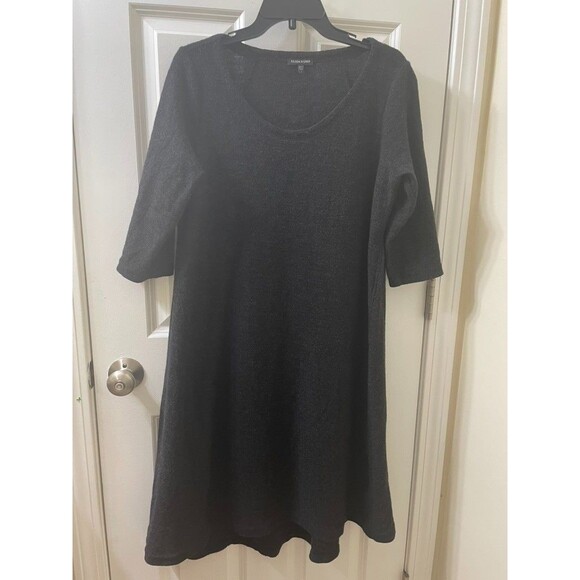 Eileen Fisher Dark Charcoal Grey 100% Wool Sweater Dress 3/4 Sleeves L NEUTRAL - Picture 1 of 8